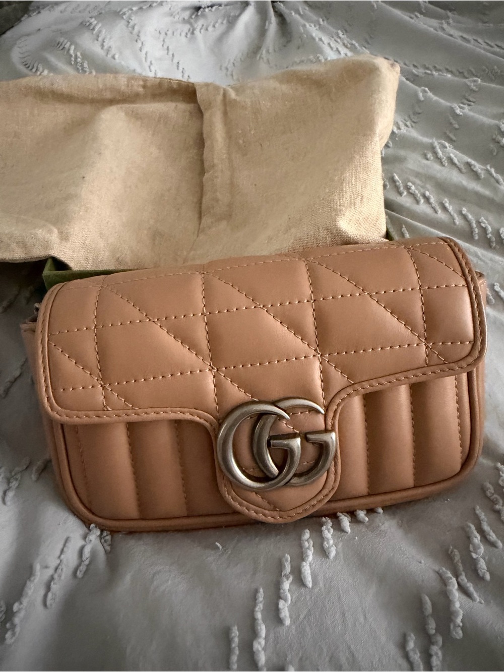Gucci Quilted GG Marmont Crossbody in Light Tan